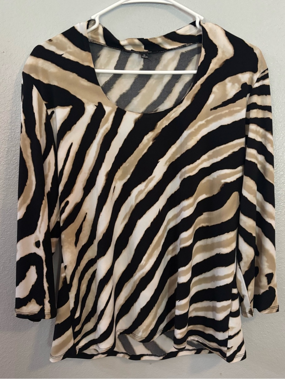 Premise Zebra Print Scoop Neck 3/4 Sleeve Sz XL